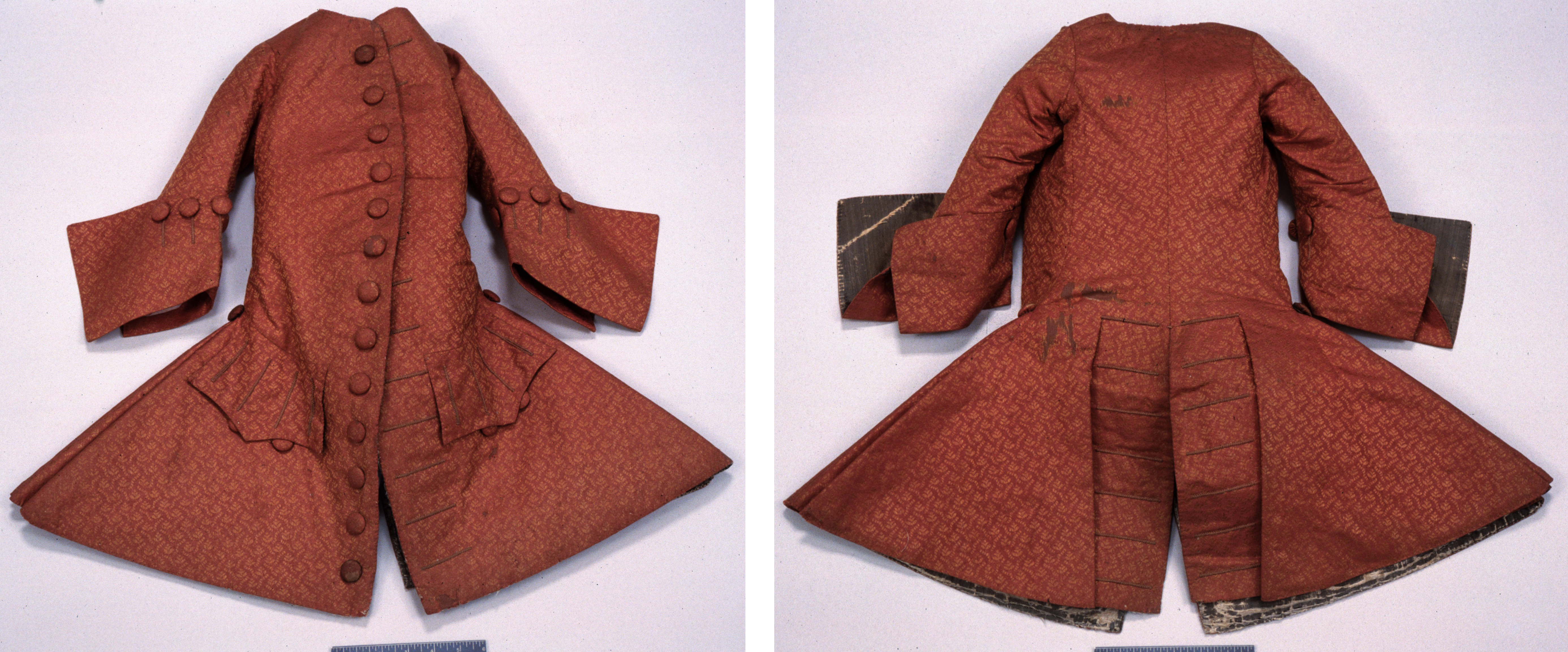 (After conservation—Left: front; Right: back) Boy’s Coat, Italy, 1720–30, Los Angeles County Museum of Art, gift of Sanford and Mary Jane Bloom, photos by Catherine McLean