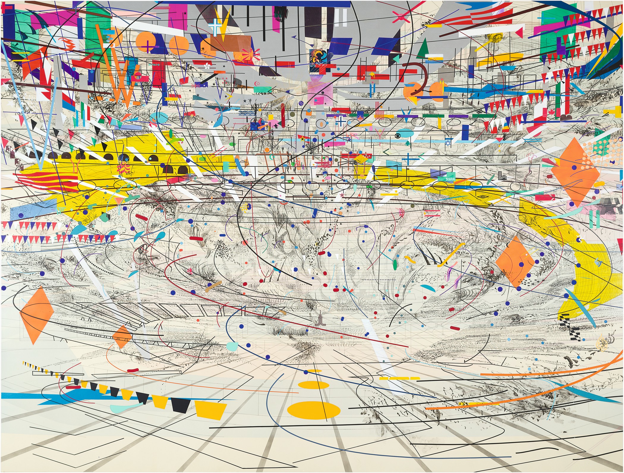 Julie Mehretu, Stadia II, 2004, Carnegie Museum of Art, Pittsburgh, gift of Jeanne Greenberg Rohatyn and Nicolas Rohatyn and A. W. Mellon Acquisition Endowment Fund 2004.50, © Julie Mehretu, photograph courtesy of the Carnegie Museum of Art