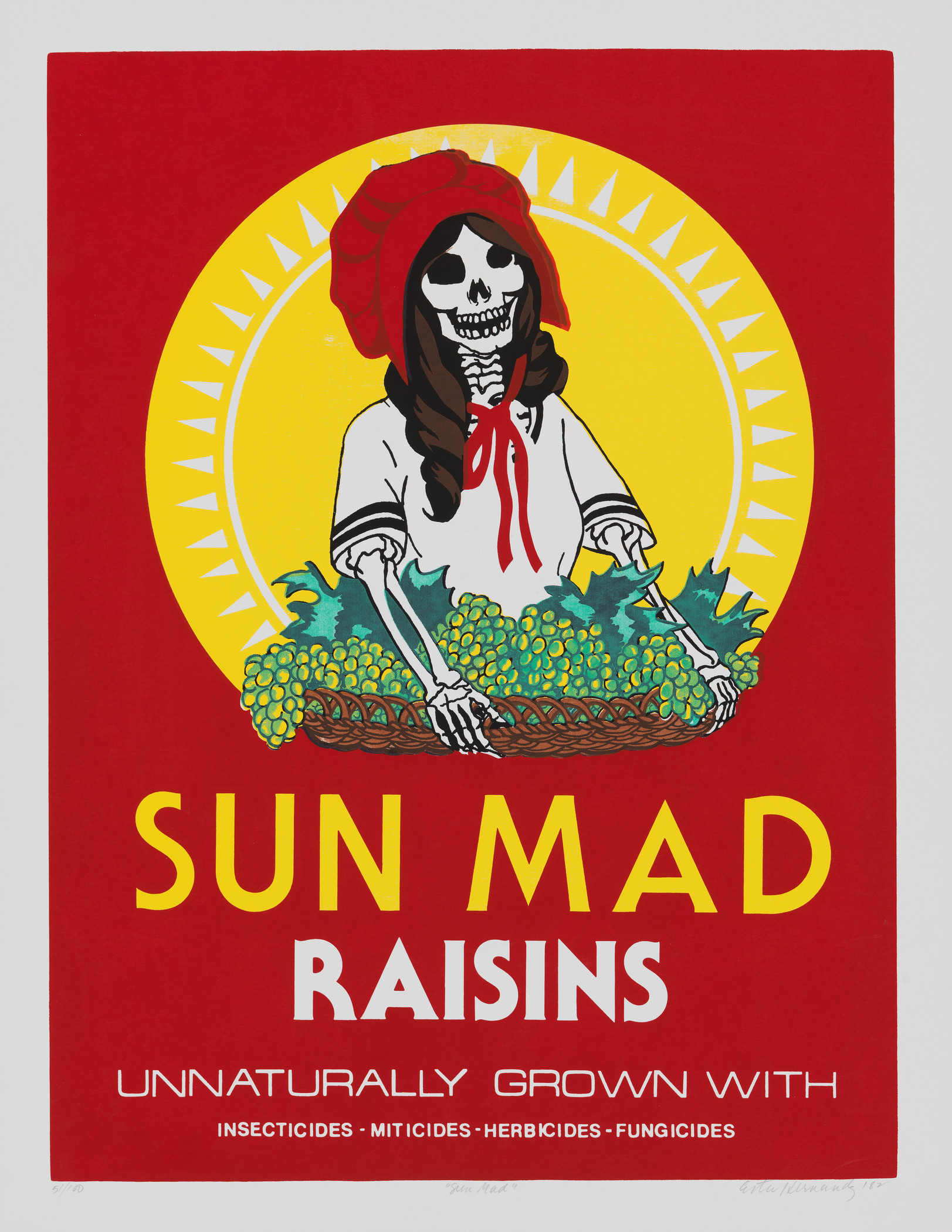 Ester Hernández, Sun Mad, 1982, Los Angeles County Museum of Art, gift of Kelly and Steve McLeod through the 2019 Decorative Arts and Design Acquisitions Committee (DA²), photo © Museum Associates/LACMA