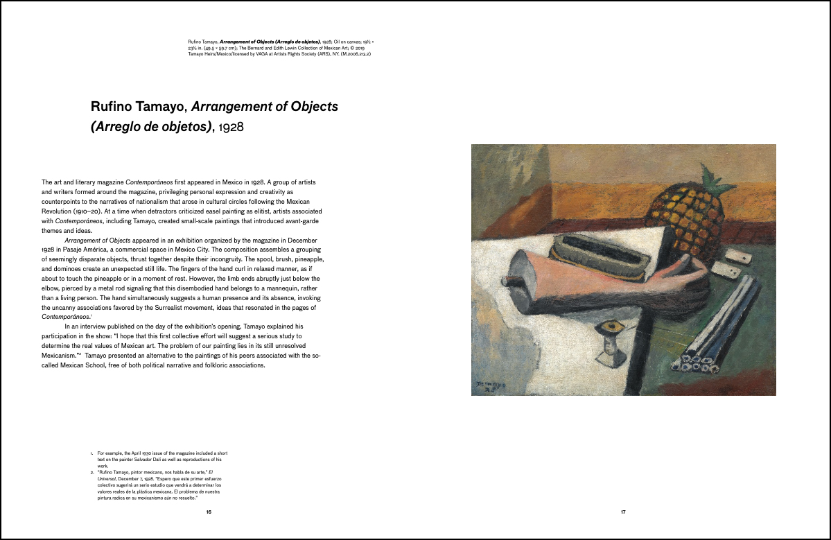 Interior spread from Rufino Tamayo: The Essential Figure, art © 2020 Tamayo Heirs/Mexico/Artists Rights Society (ARS), New York