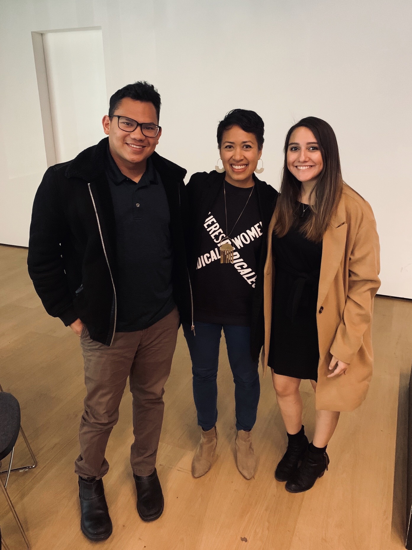 From left to right: 2018–20 LEAP Fellow Adrienne Adams; Associate Director, Academic Programs, Hammer Museum Theresa Sotto; and 2019–20 LEAP Fellow Deliasofia Zacarias, photo: Deliasofia Zacarias