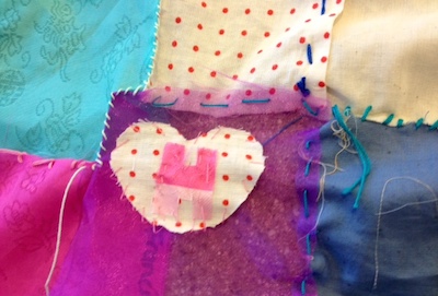 Detail of a personalized fabric, now part of the larger bojagi