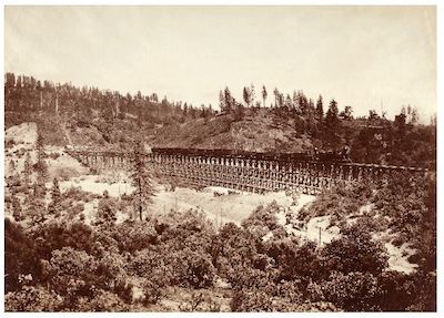 Carleton Watkins, The Secret Town Trestle, Central Pacific Railroad, Placer County, c. 1876, , c. 1867, the Marjorie and Leonard Vernon Collection, gift of The Annenberg Foundation, acquired from Carol Vernon and Robert Turbin 