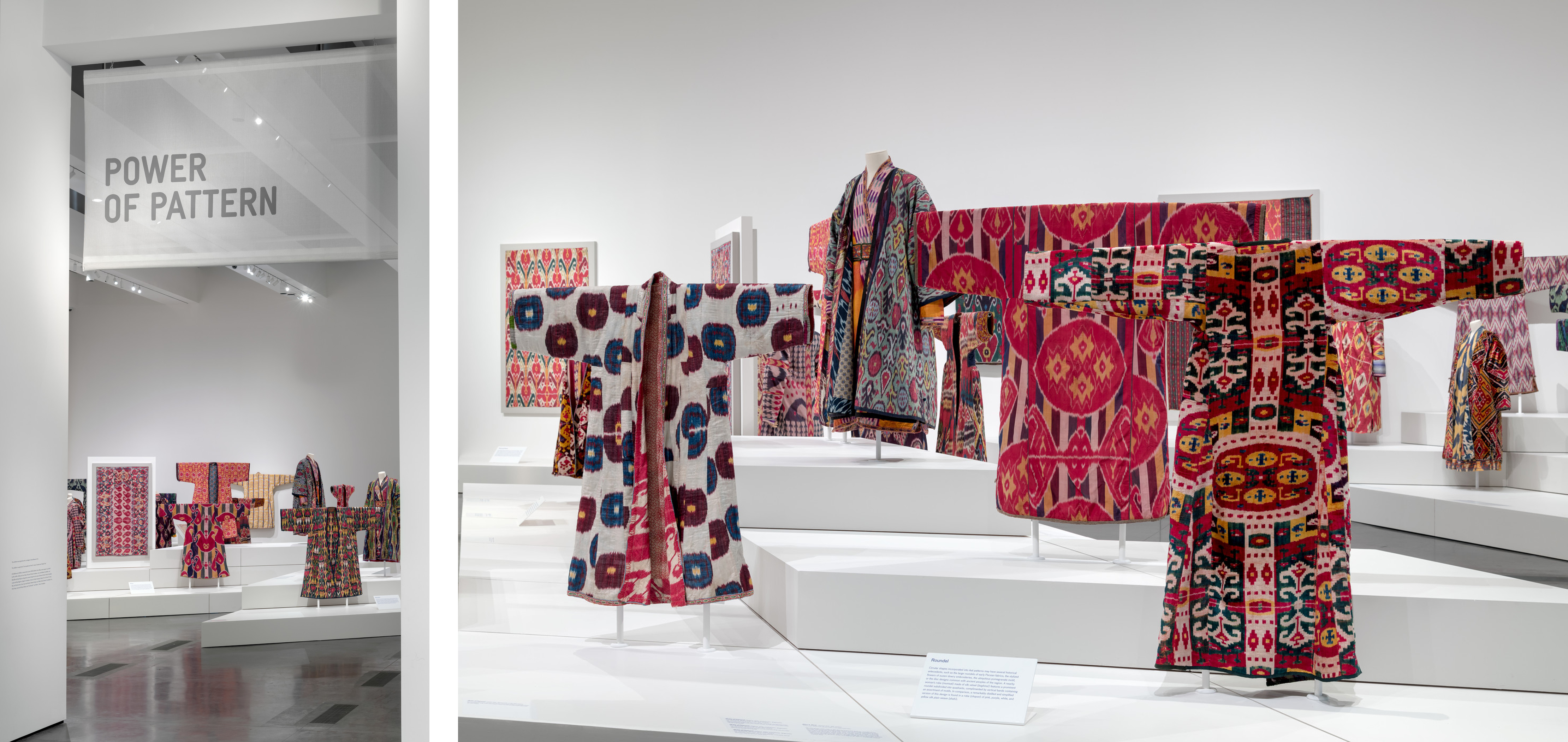 Installation photographs, Power of Pattern: Central Asian Ikats from the David and Elizabeth Reisbord Collection at the Los Angeles County Museum of Art, February 3–August 11, 2019, photo © Museum Associates/LACMA