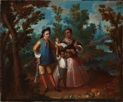 Juan Patricio Morlete Ruiz, "X. From Spaniard and Return Backwards, Hold Yourself Suspended in Mid Air," c. 1760, oil on canvas, gift of the 2011 Collectors Committee