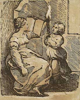 Ugo da Carpi, Sibyl Reading, Lighted by Child with a Torch, c. 1480-1532) 