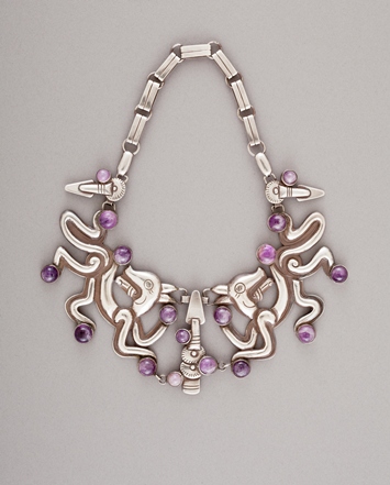 William Spratling, Double Jaguar Necklace, c. 1940, silver and amethyst, Gift of Ronald A. Belkin, Long Beach, California
