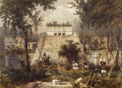  Frederick Catherwood, the main temple at Tulum, from “Views of Ancient Monuments,”  1844, via Wikipedia Commons