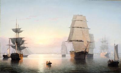 Fitz Henry Lane, Boston Harbor, Sunset, 1850–55, gift of Jo Ann and Julian Ganz, Jr., in honor of the museum’s 25th anniversary