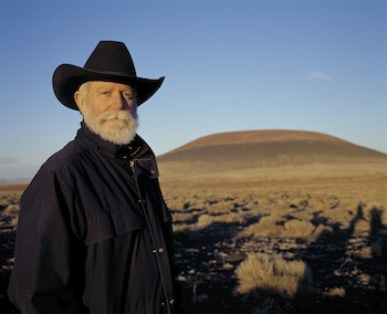 James Turrell in front of Roden Crater Project at sunset, October 2001, Photo © Florian Holzherr