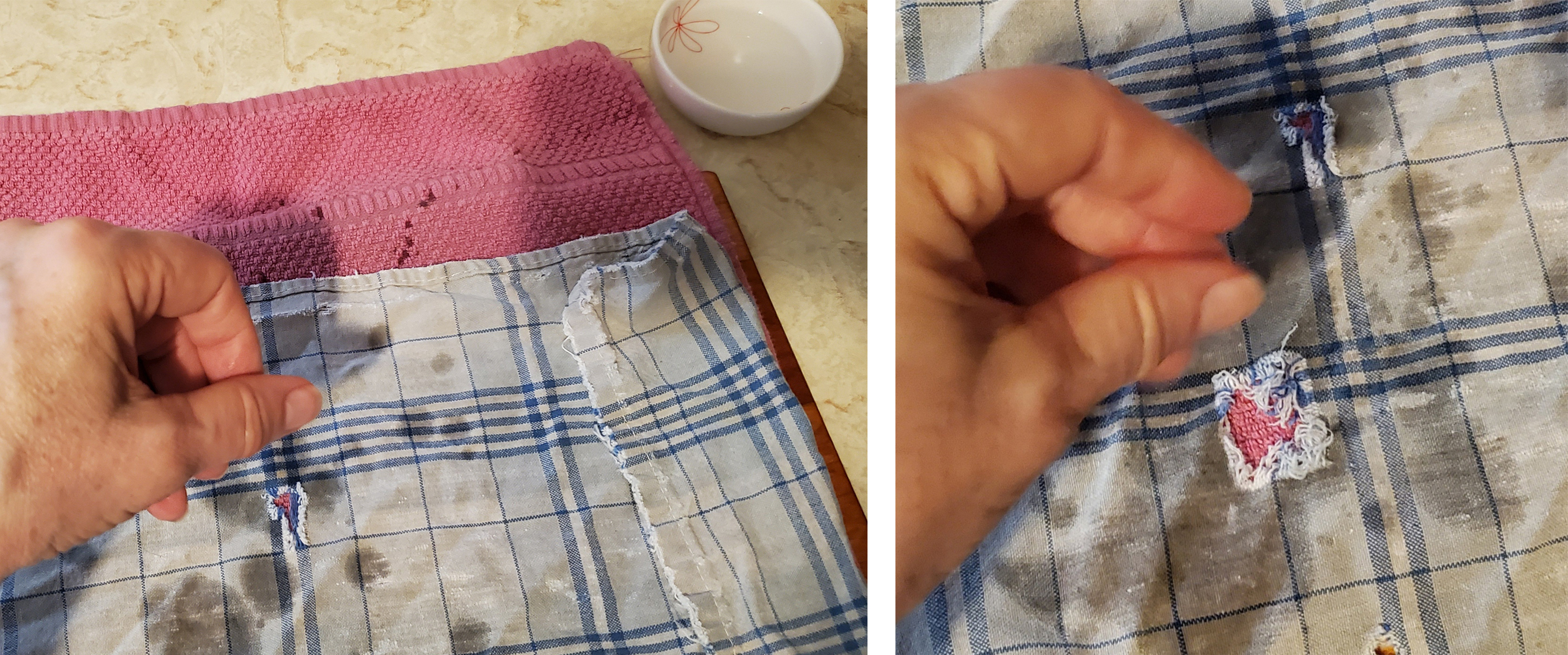 sprinkling water on the fabric to help it smooth out