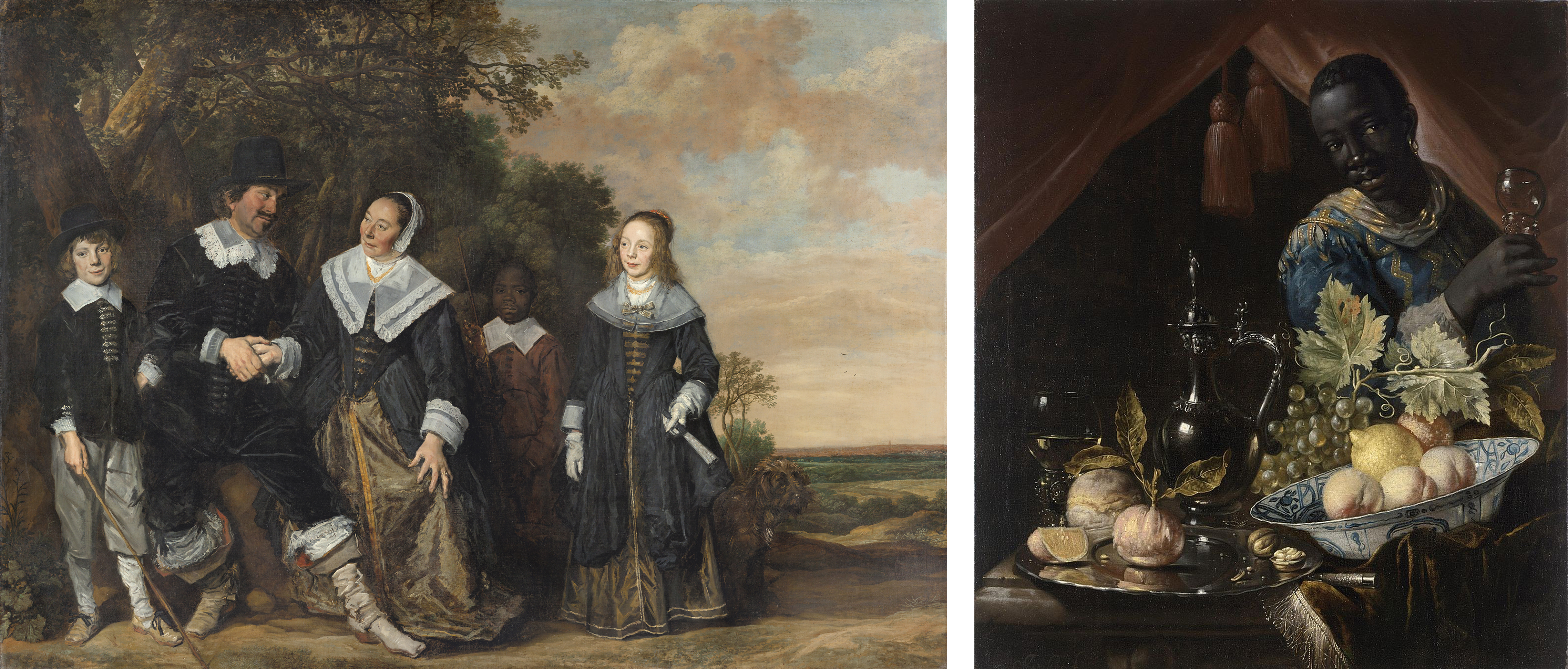 Left: (fig. 2) Frans Hals, Family Group in a Landscape, 1645–48, Museo Nacional Thyssen-Bornemisza, Madrid, photo © Fundación Colección Thyssen-Bornemisza, Madrid; Right: (fig. 3) Juriaen van Streek, Still Life with Male Figure, c. 1650–80, Collection of the Art Fund, Inc. at the Birmingham Museum of Art, purchased with funds provided by Margaret G. Livingston, photo via Wikimedia Commons