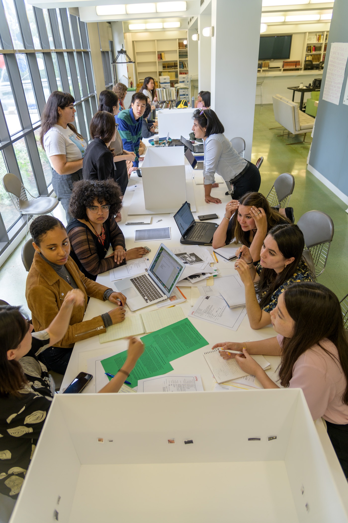 2019 Mellon Summer Academy participants working on their group projects in the LACMA Art + Tech Lab