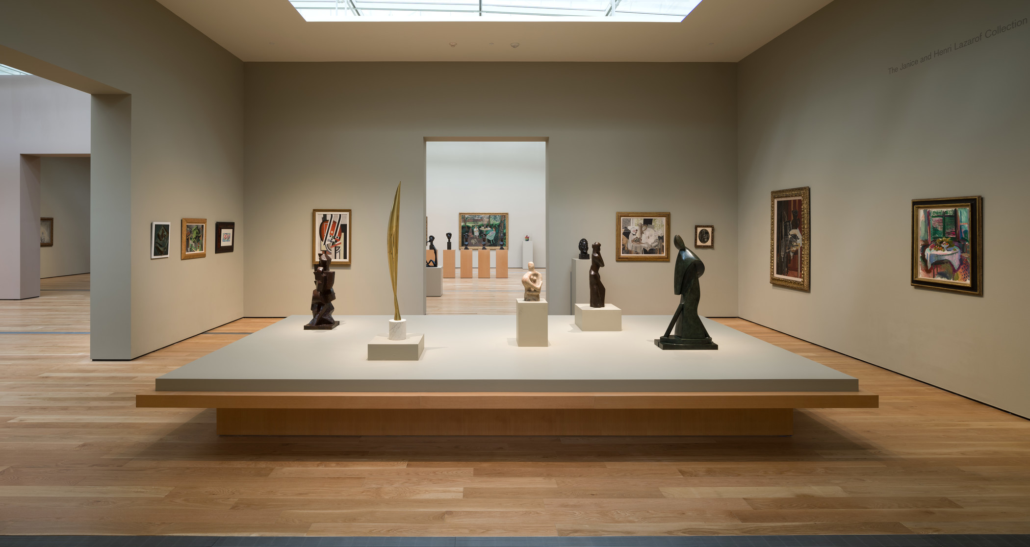 Sculptures and paintings in gallery