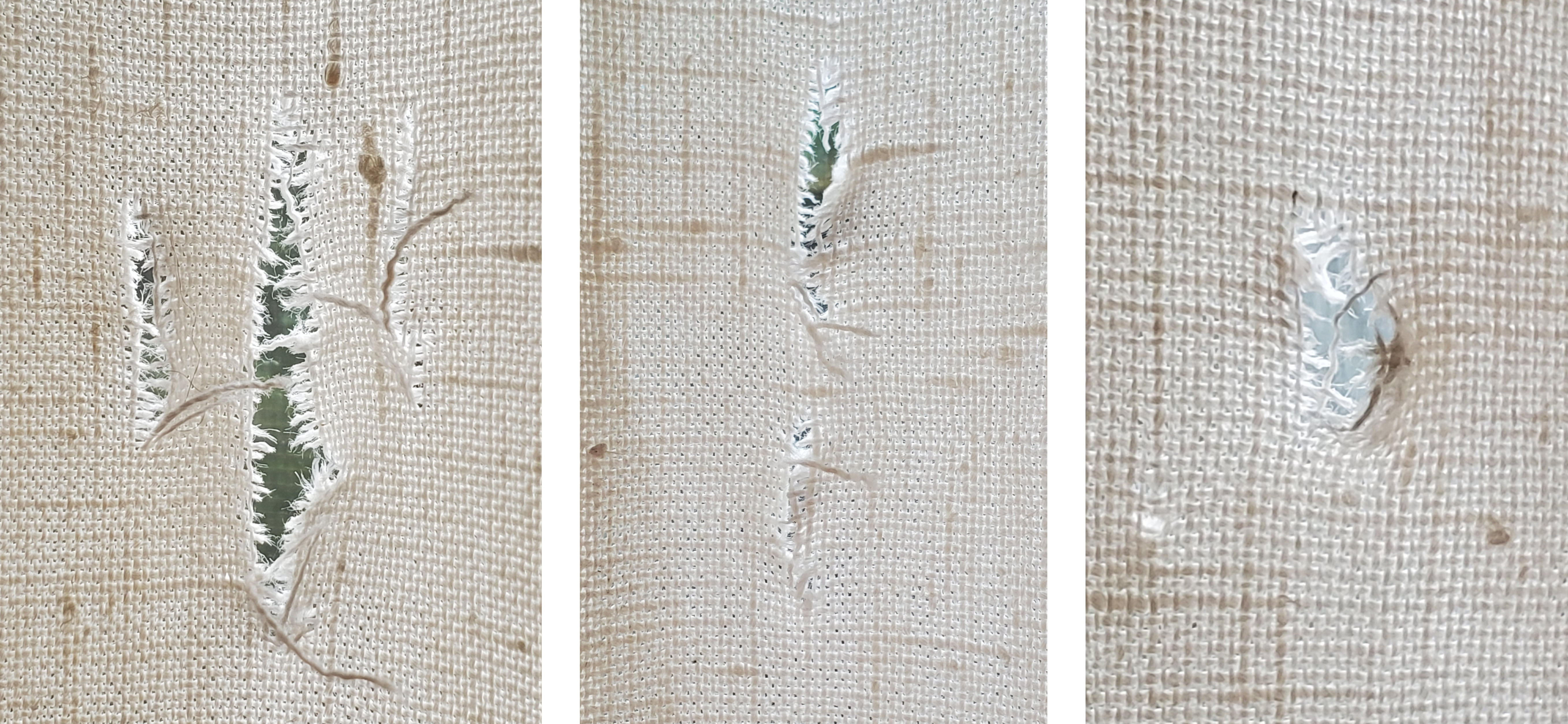 Close-ups of the holes in the curtains