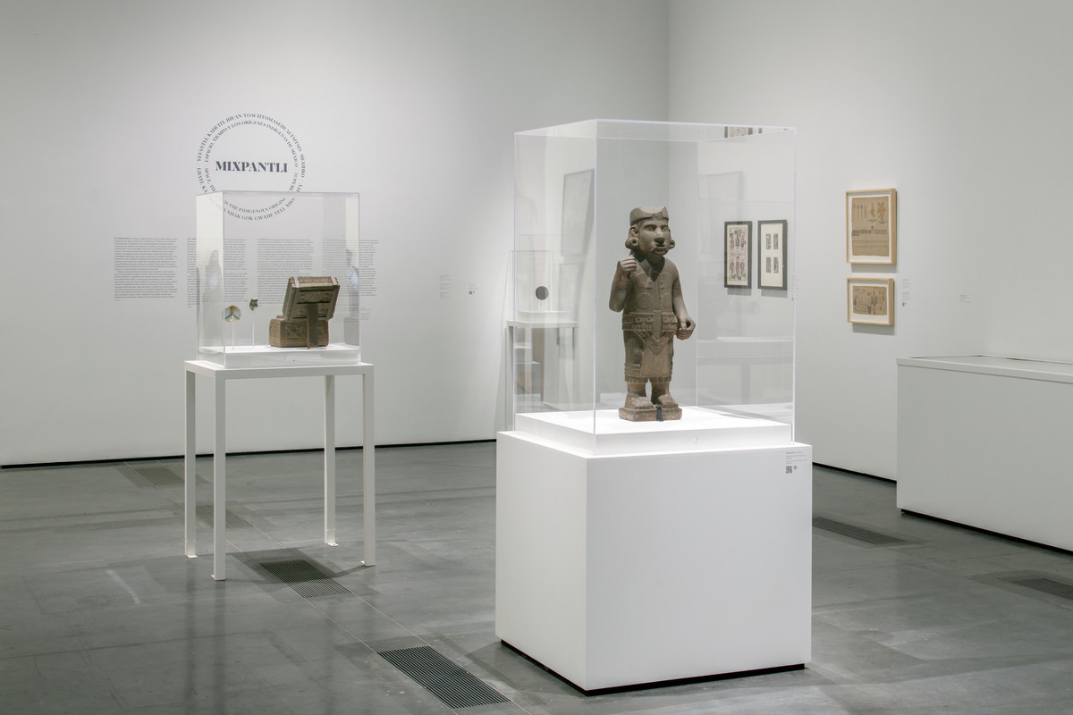 Installation view of Mixpantli: Space, Time, and the Indigenous Origins of Mexico, December 12, 2021–May 1, 2022, Los Angeles County Museum of Art, photo © Museum Associates/LACMA