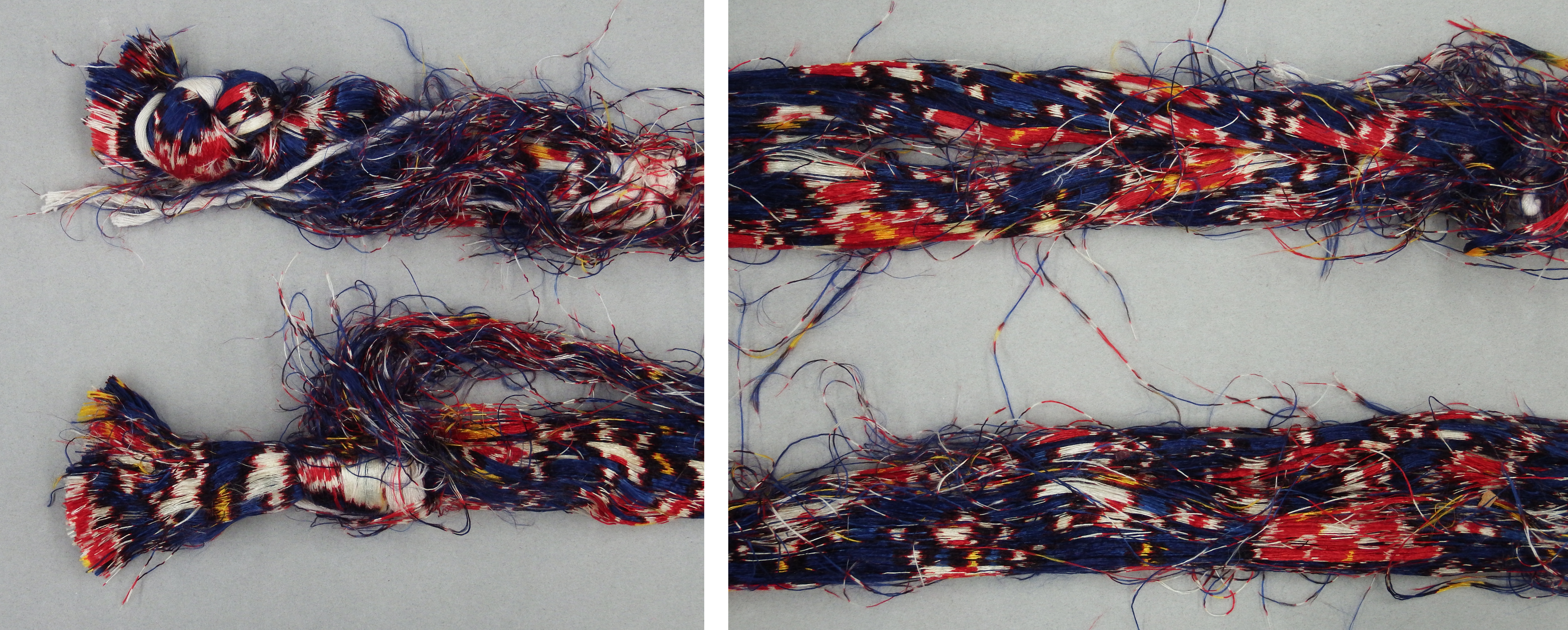 Details of the tangled warp ikat threads.