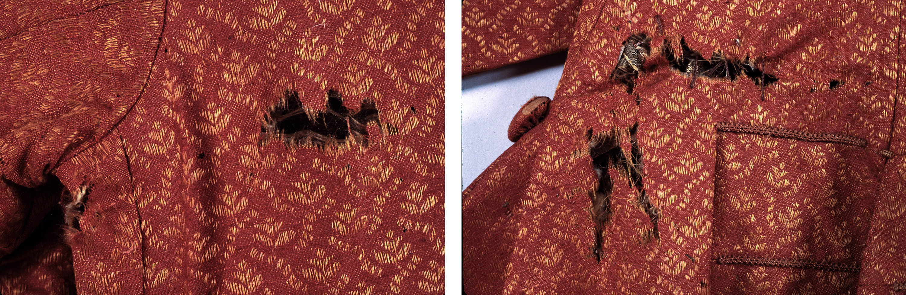 (Left: back of shoulder; Right: back of waist) Boy’s Coat, Italy, 1720–30, Los Angeles County Museum of Art, gift of Sanford and Mary Jane Bloom, photos by Catherine McLean