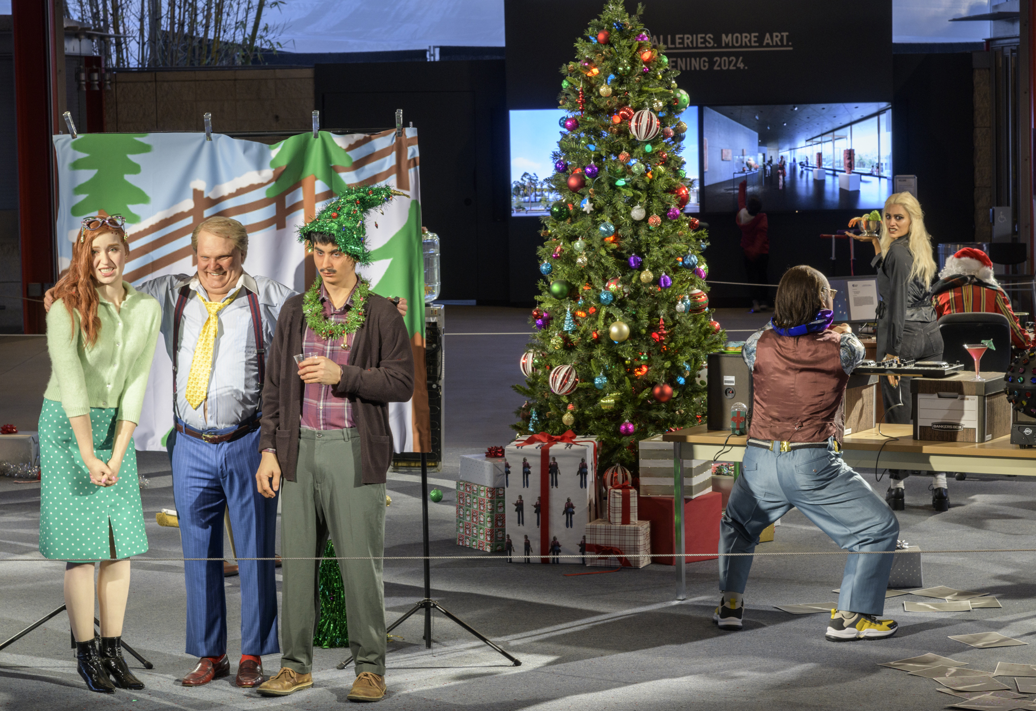 Installation photograph, Alex Prager: Farewell, Work Holiday Parties, Los Angeles County Museum of Art, November 21, 2020–January 3, 2021, © Alex Prager, photo © Museum Associates/LACMA