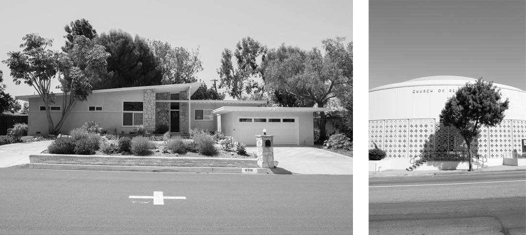 Janna Ireland, (left) SeaView, Rancho Palos Verdes, Number 1, 2018; (right) Founder's Church of Religious Science, Number 1, 2017. From the series Regarding Paul R. Williams, Los Angeles County Museum of Art, gift of Allison and Larry Berg, and Graham Steele and Ulysses de Santi through the 2020 Decorative Arts and Design Acquisitions Committee (DA²) in memory of Peter Loughrey, © Janna Ireland, digital images courtesy of the artist