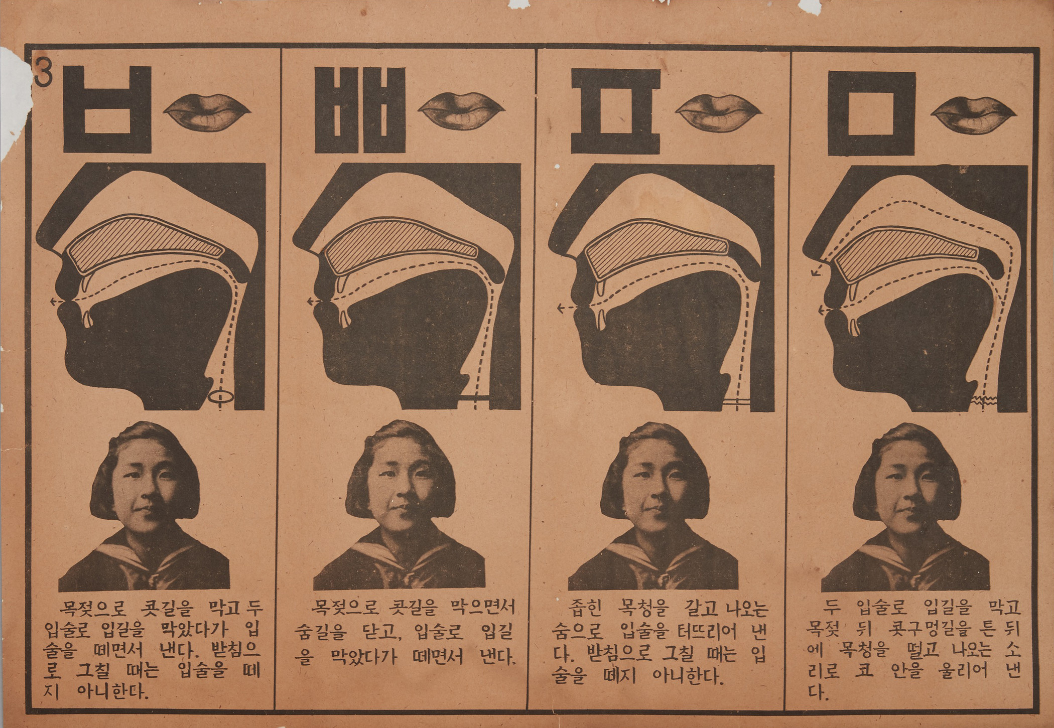 Yu Yeol and Jeong Inseung, Card with Diagram of Hangeul Mouth Movements, 1947, National Hangeul Museum, photo courtesy of National Hangeul Museum