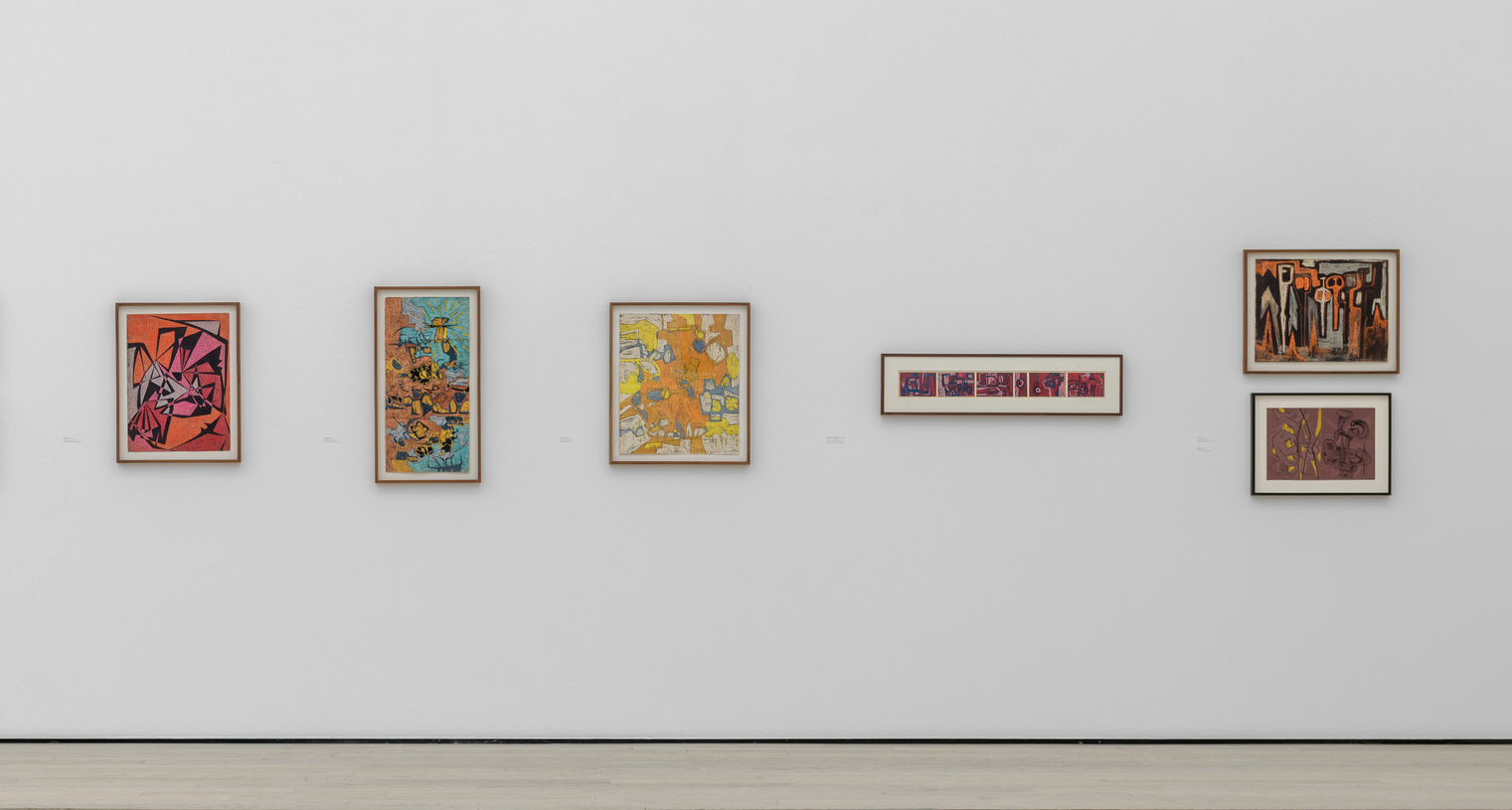 Installation view of Hurtado’s early abstract and biomorphic works in Luchita Hurtado: I Live I Die I Will Be Reborn, Los Angeles County Museum of Art, 2020, art © Luchita Hurtado, photo © Museum Associates/LACMA