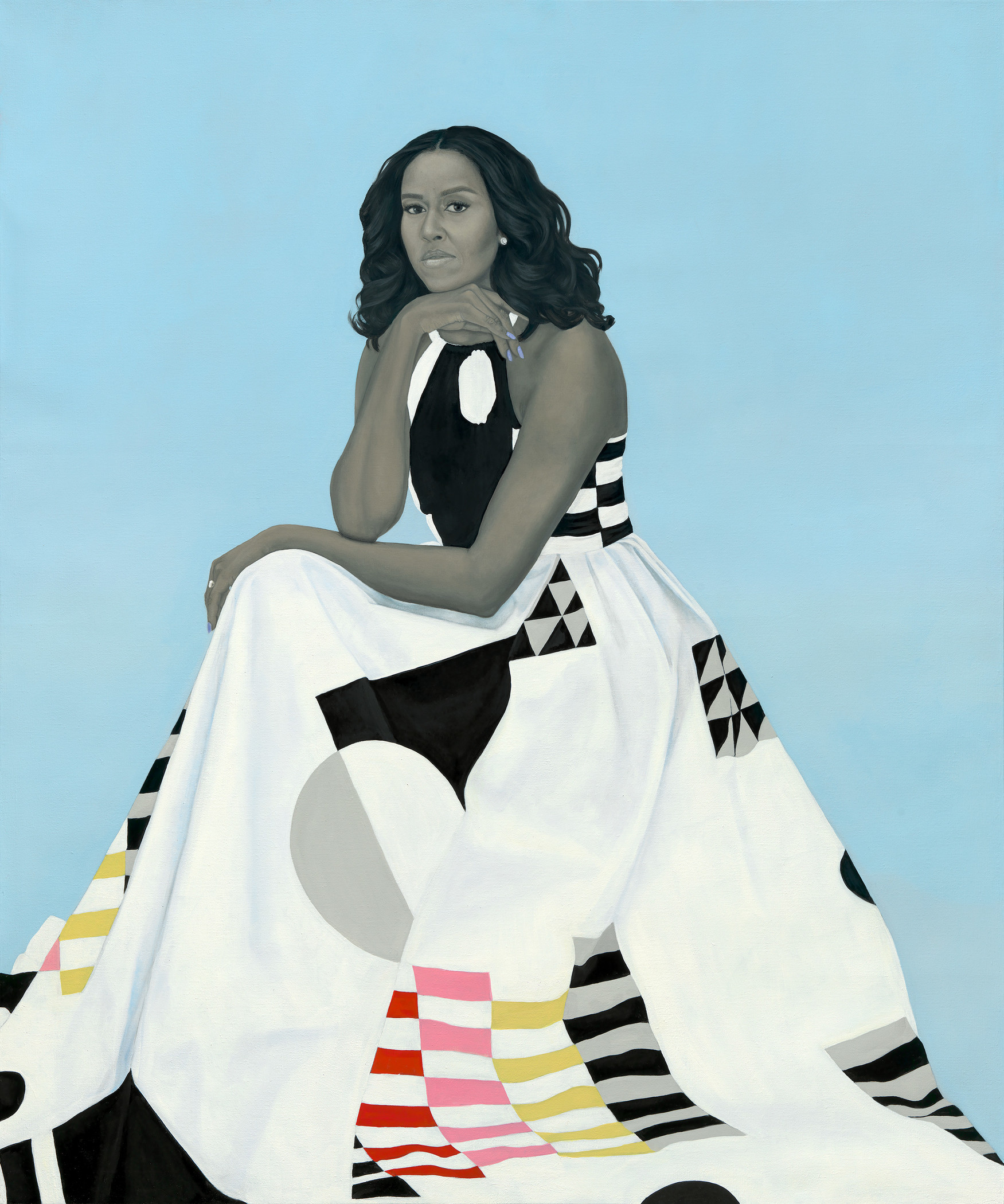 Amy Sherald, Michelle LaVaughn Robinson Obama, 2018, oil on linen, National Portrait Gallery, Smithsonian Institution © National Portrait Gallery, Smithsonian Institution. The National Portrait Gallery is grateful to the generous donors who made these commissions of the Obama Portraits possible and proudly recognizes them at npg.si.edu/obamaportraitstour. Support for the national tour has been generously provided by Bank of America.