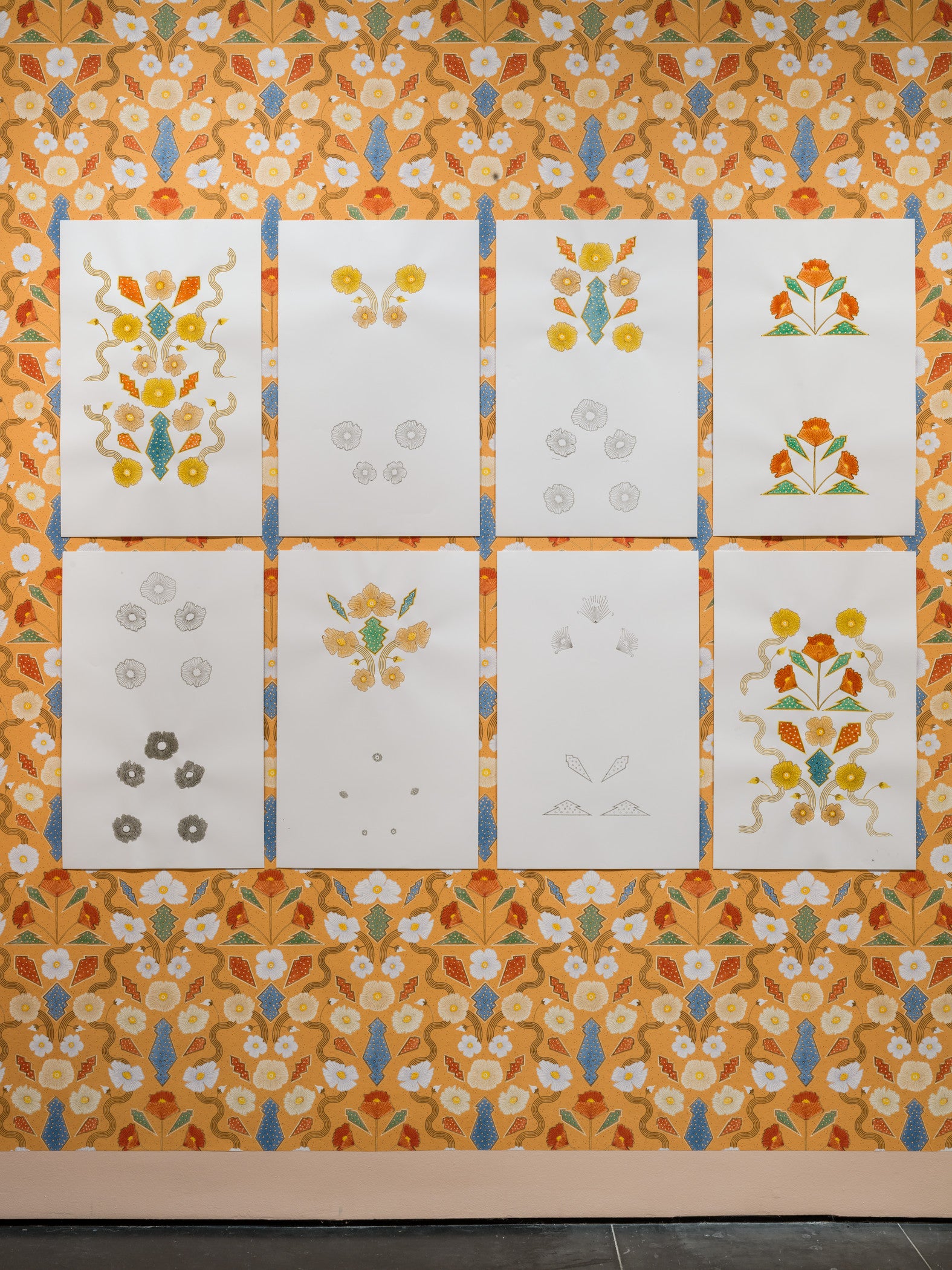 Installation photo of Block Shop textiles in Deep Cuts: Block Printing Across Cultures at the Los Angeles County Museum of Art, November 9, 2025–September 13, 2026, photo © Museum Associates/LACMA, by Kristina Simonsen