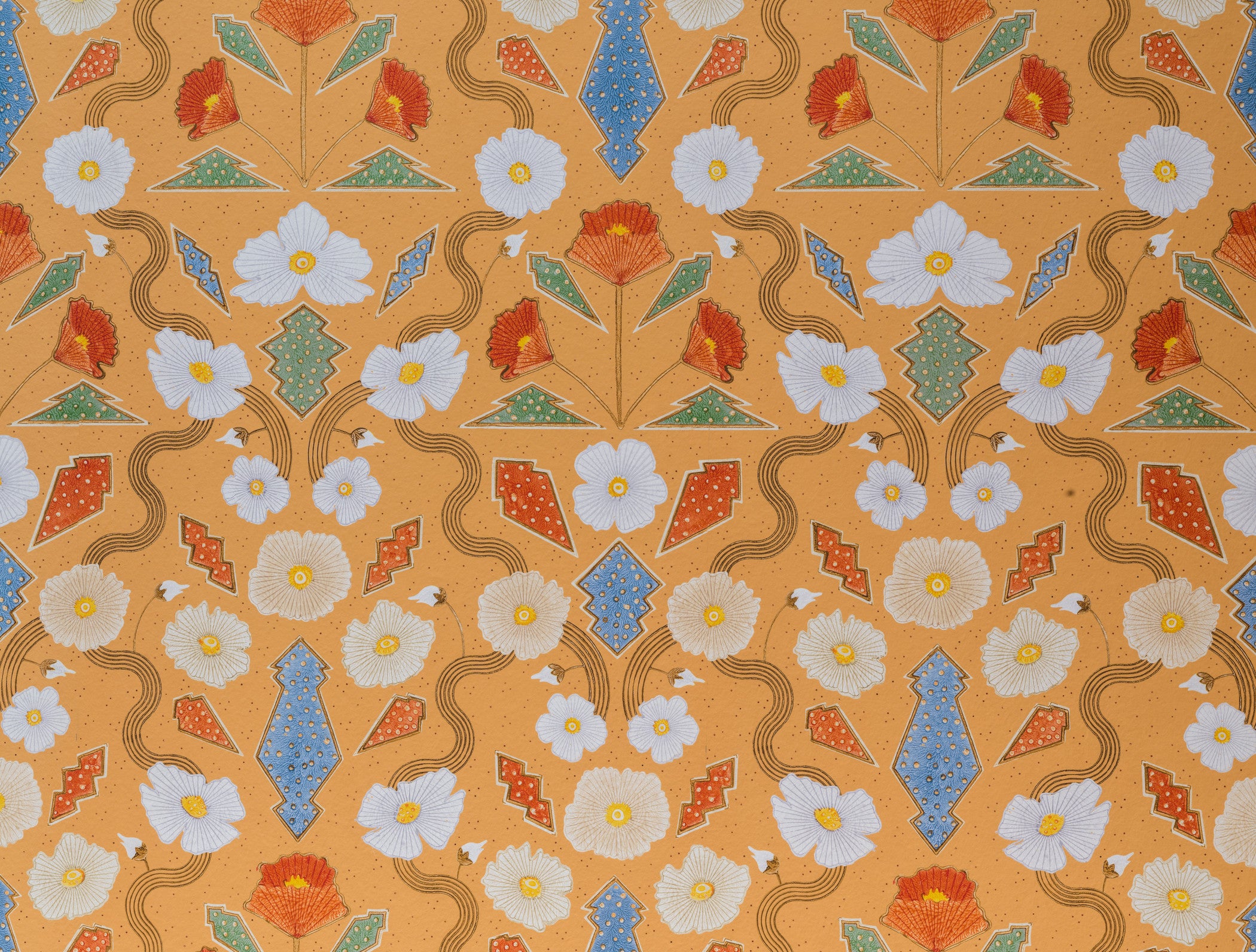 Installation photo of Block Shop textiles in Deep Cuts: Block Printing Across Cultures at the Los Angeles County Museum of Art, November 9, 2025–September 13, 2026, photo © Museum Associates/LACMA, by Kristina Simonsen