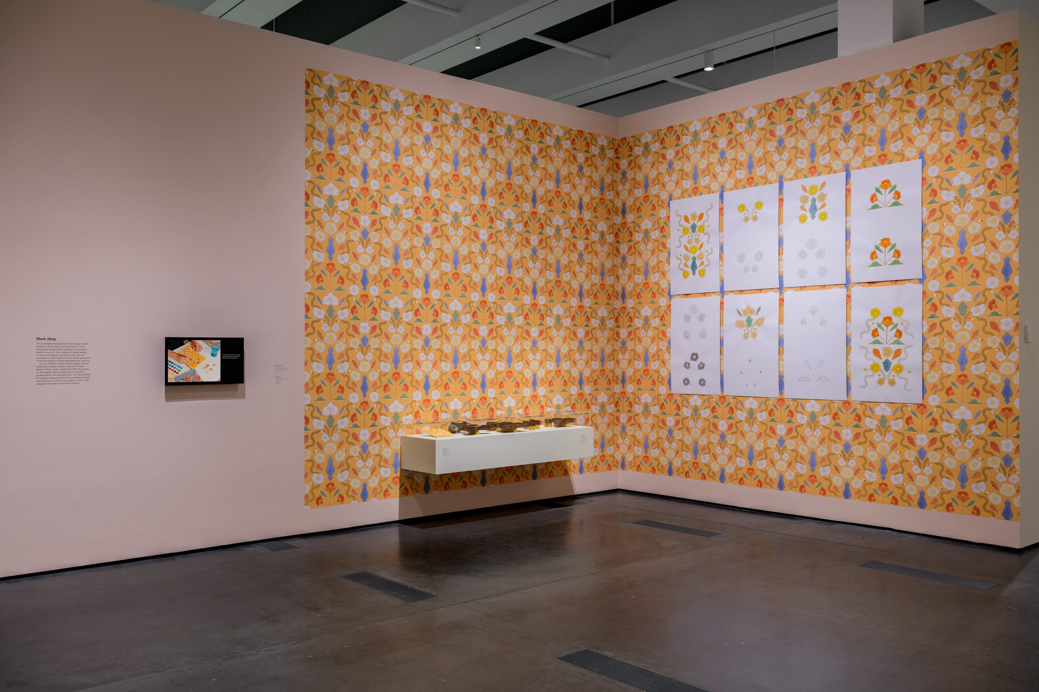 Installation photo of Block Shop textiles in Deep Cuts: Block Printing Across Cultures at the Los Angeles County Museum of Art, November 9, 2025–September 13, 2026, photo © Museum Associates/LACMA, by Jonathan Urban