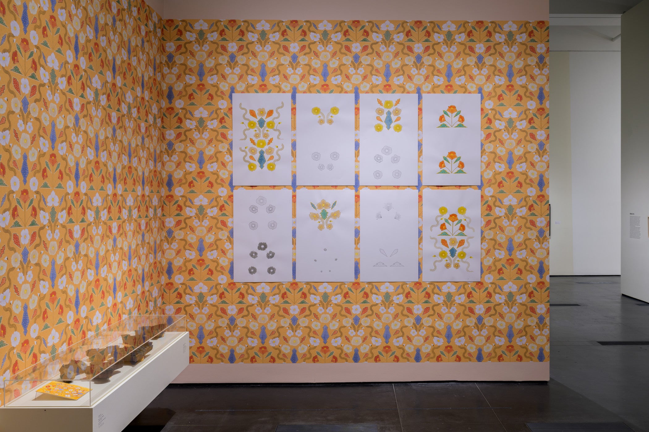 Installation photo of Block Shop textiles in Deep Cuts: Block Printing Across Cultures at the Los Angeles County Museum of Art, November 9, 2025–September 13, 2026, photo © Museum Associates/LACMA, by Jonathan Urban