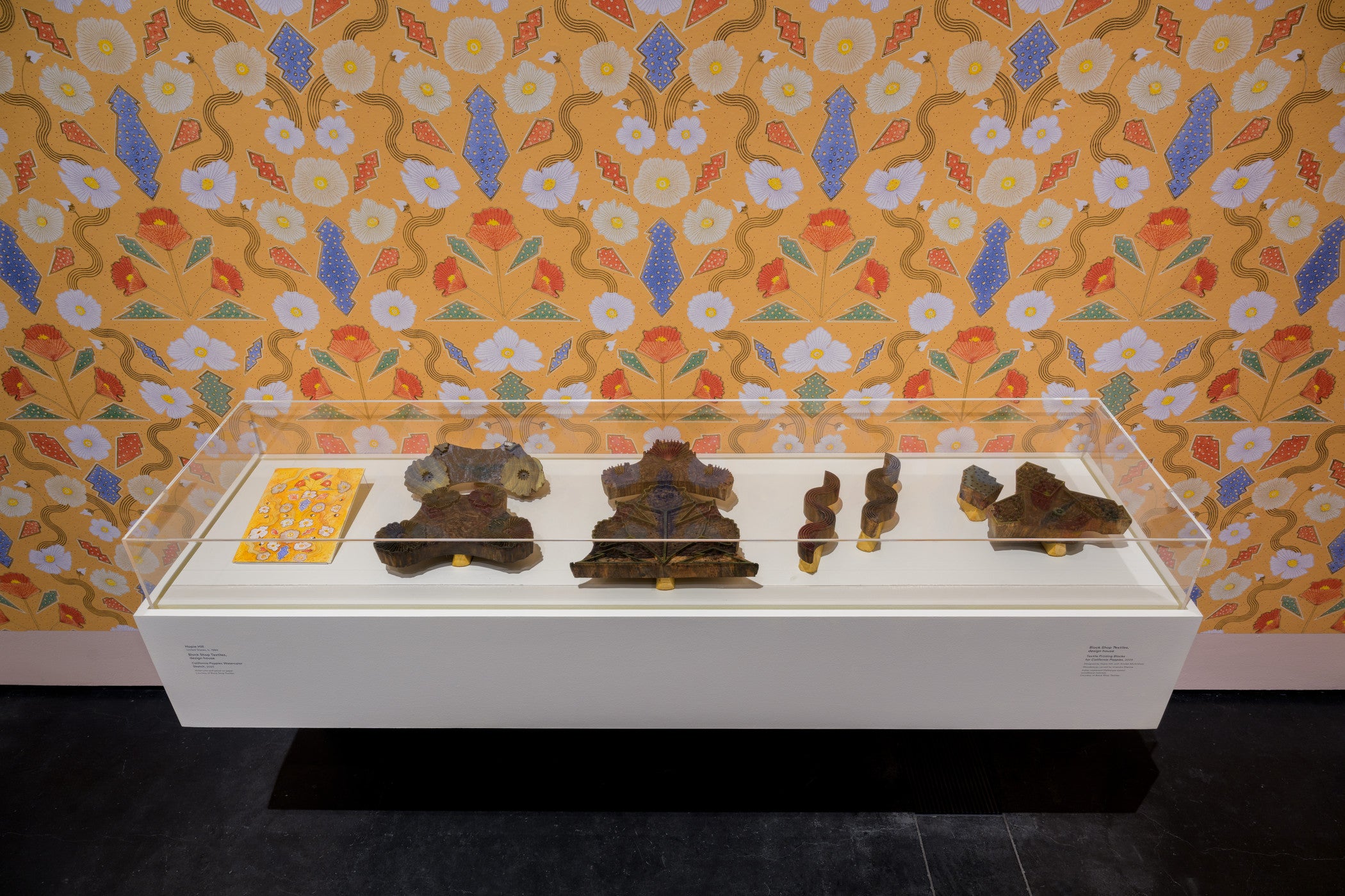 Installation photo of Block Shop textiles in Deep Cuts: Block Printing Across Cultures at the Los Angeles County Museum of Art, November 9, 2025–September 13, 2026, photo © Museum Associates/LACMA, by Jonathan Urban