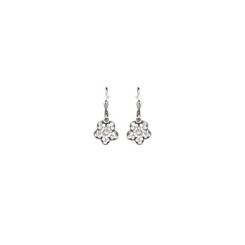 Small silver earrings shaped like flowers