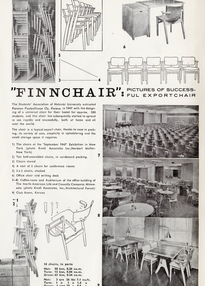 Printed advertisement for the “Finnchair." Design © Annikki and Ilmari Tapiovaara, photo courtesy Design Museum Helsinki