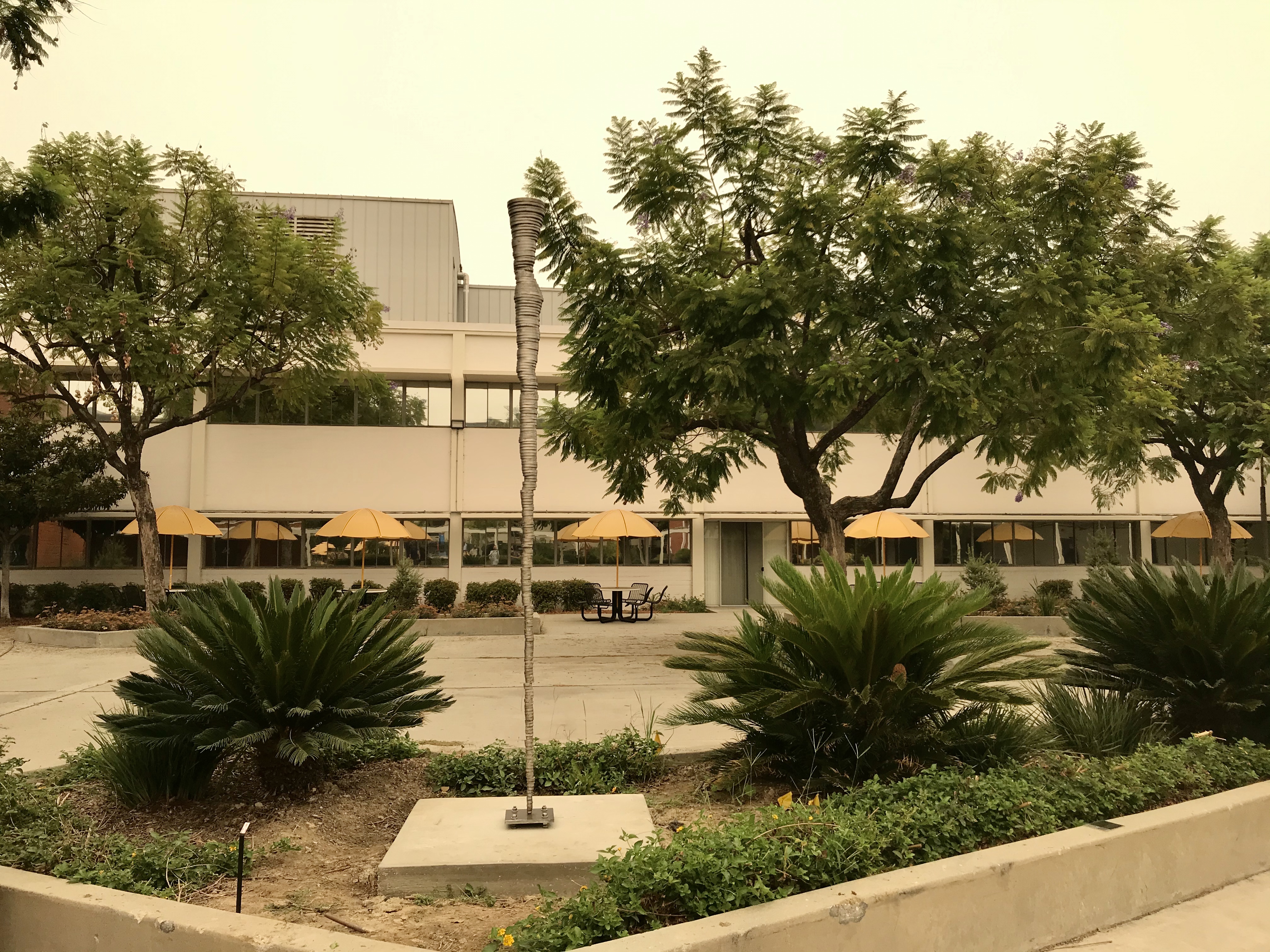 Installation photograph, featuring Mark Lere's Tornado (1985), at California State University, Los Angeles, September 2020, Los Angeles County Museum of Art, gift of Joyce Hunsaker, © Mark Lere