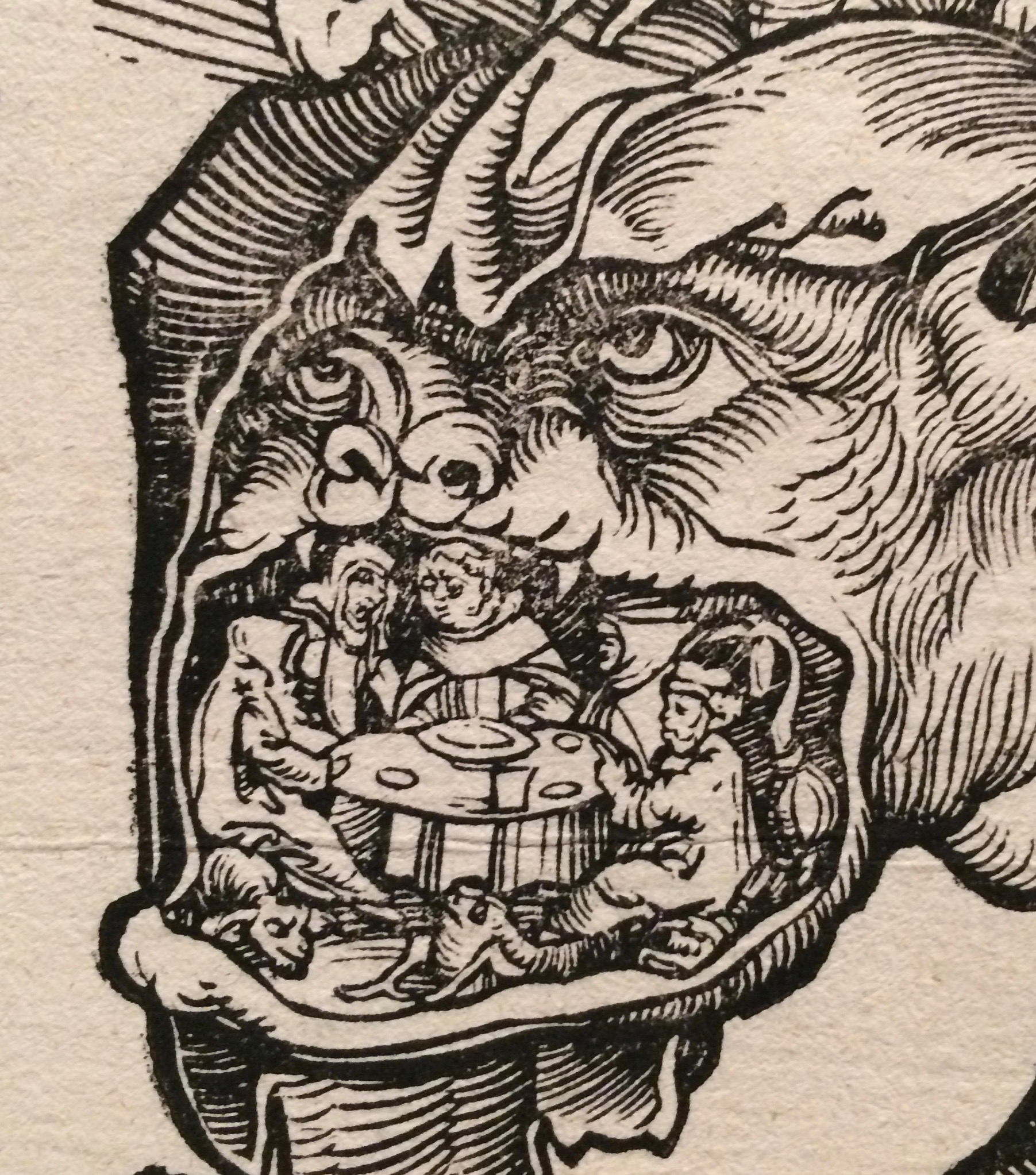 A monk, a friar, two nuns, and a canon are already enjoying the first course in the jaws of hell, while two demons loll at their feet. At a time when famine lurked around the corner, food and cooking were especially powerful tools to convey greed and excess in 16th century Europe.