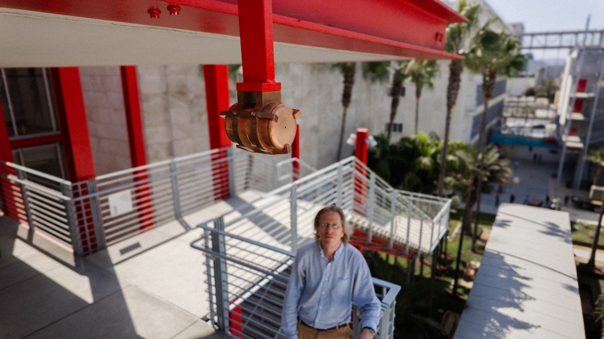 Jonathon Keats with Deep Time Cinematography, photo by Patrick Shen Jonathon Keats standing with Deep Time Cinematography