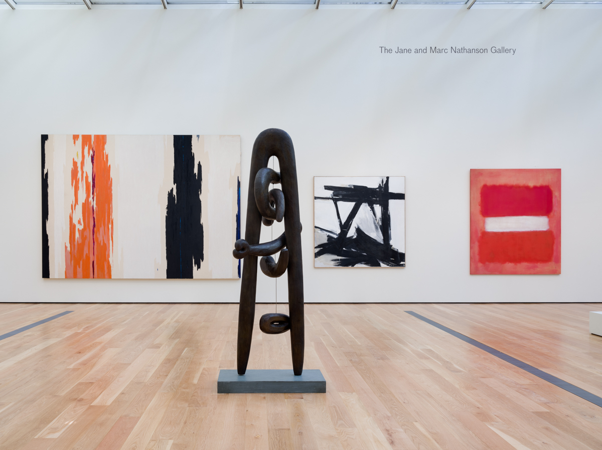 Installation view of the new Modern Art presentation on BCAM, Level 3, Los Angeles County Museum of Art, June 13, 2021–ongoing, photo © Fredrik Nilsen. In the foreground: Isamu Noguchi, Cronos, 1947, cast 1986, Los Angeles County Museum of Art, purchased with funds provided by James and Ilene Nathan and Nathan and Sandra Seltzer