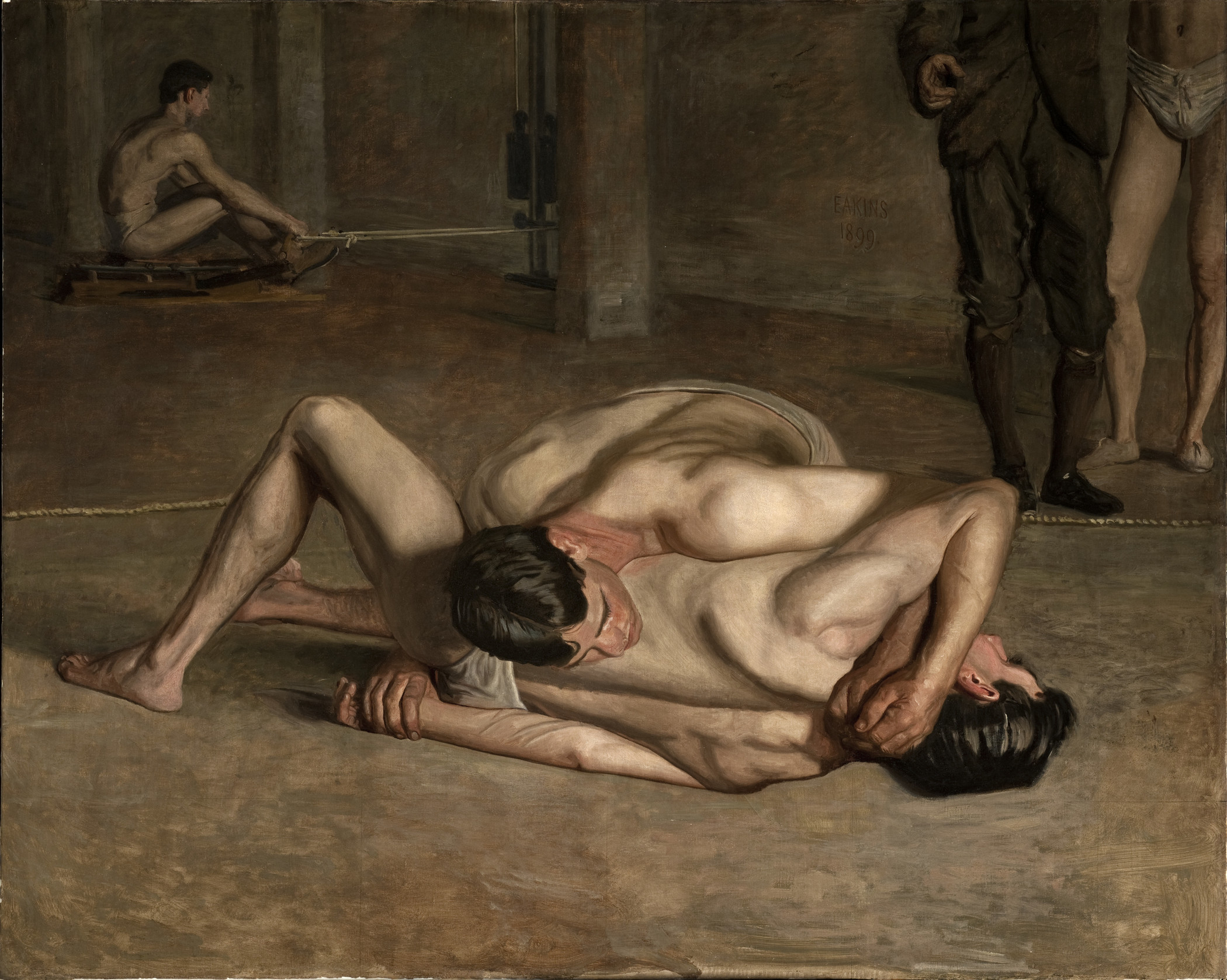 Thomas Eakins, Wrestlers, 1899, Los Angeles County Museum of Art, gift of Cecile C. Bartman and The Cecile and Fred Bartman Foundation, photo © Museum Associates/LACMA Two men on the floor