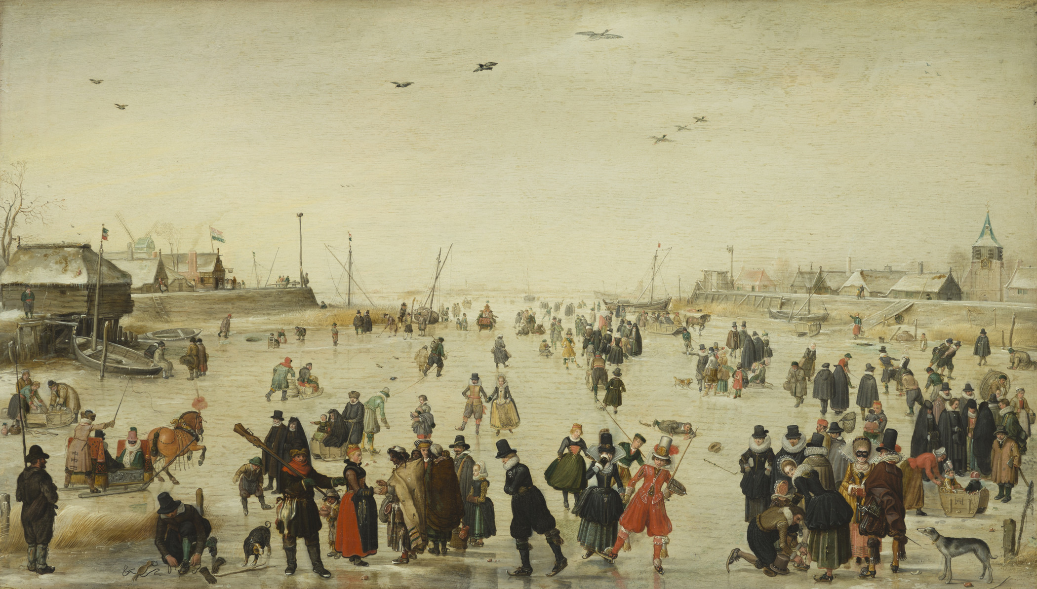 Hendrick Avercamp, Winter Scene on a Frozen Canal, c. 1620, Los Angeles County Museum of Art, partial gift of Mr. and Mrs. Edward William Carter and purchased with funds provided by The Ahmanson Foundation, the Paul Rodman Mabury Collection, the William Randolph Hearst Collection, the Michael J. Connell Foundation, the Marion Davies Collection, Mr. and Mrs. Lauritz Melchior, Mr. and Mrs. R. Stanton Avery, the Estate of Anita M. Baldwin by exchange, and Hannah L. Carter, photo © Museum Associates/LACMA