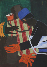 Painting of a figure with groceries