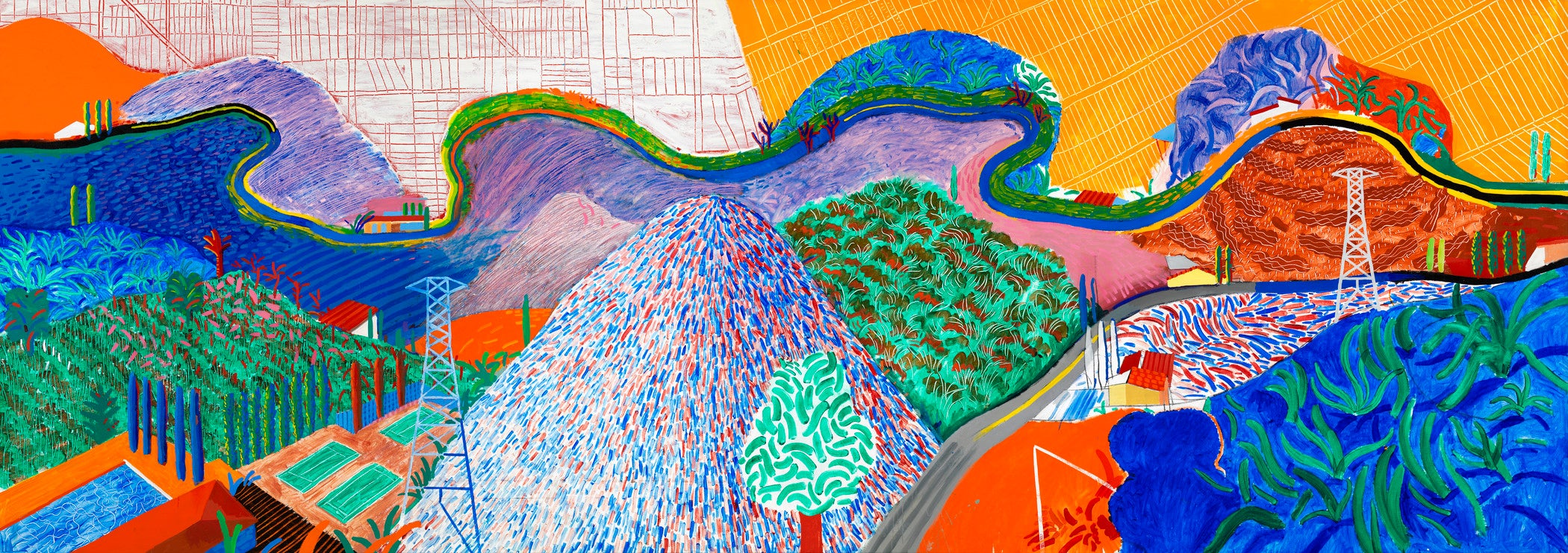David Hockney, Mulholland Drive: The Road to the Studio, 1980, Los Angeles County Museum of Art, purchased with funds provided by the F. Patrick Burns Bequest, © David Hockney, photo © Museum Associates/LACMA