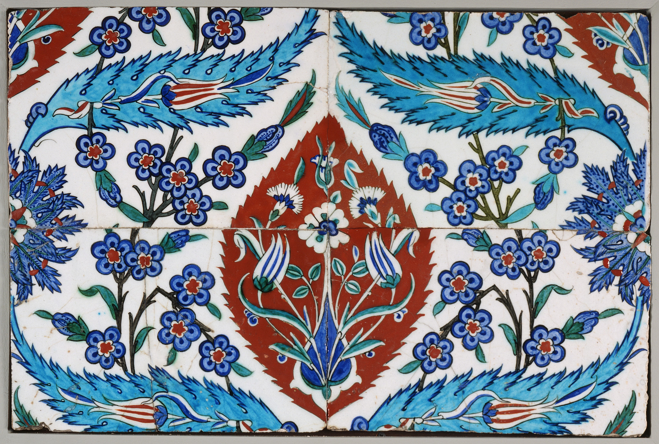 A Panel of Four Tiles, Turkey, Iznik, 1580s, Los Angeles County Museum of Art, The Edwin Binney, 3rd, Collection of Turkish Art at the Los Angeles County Museum of Art, photo © Museum Associates/LACMA