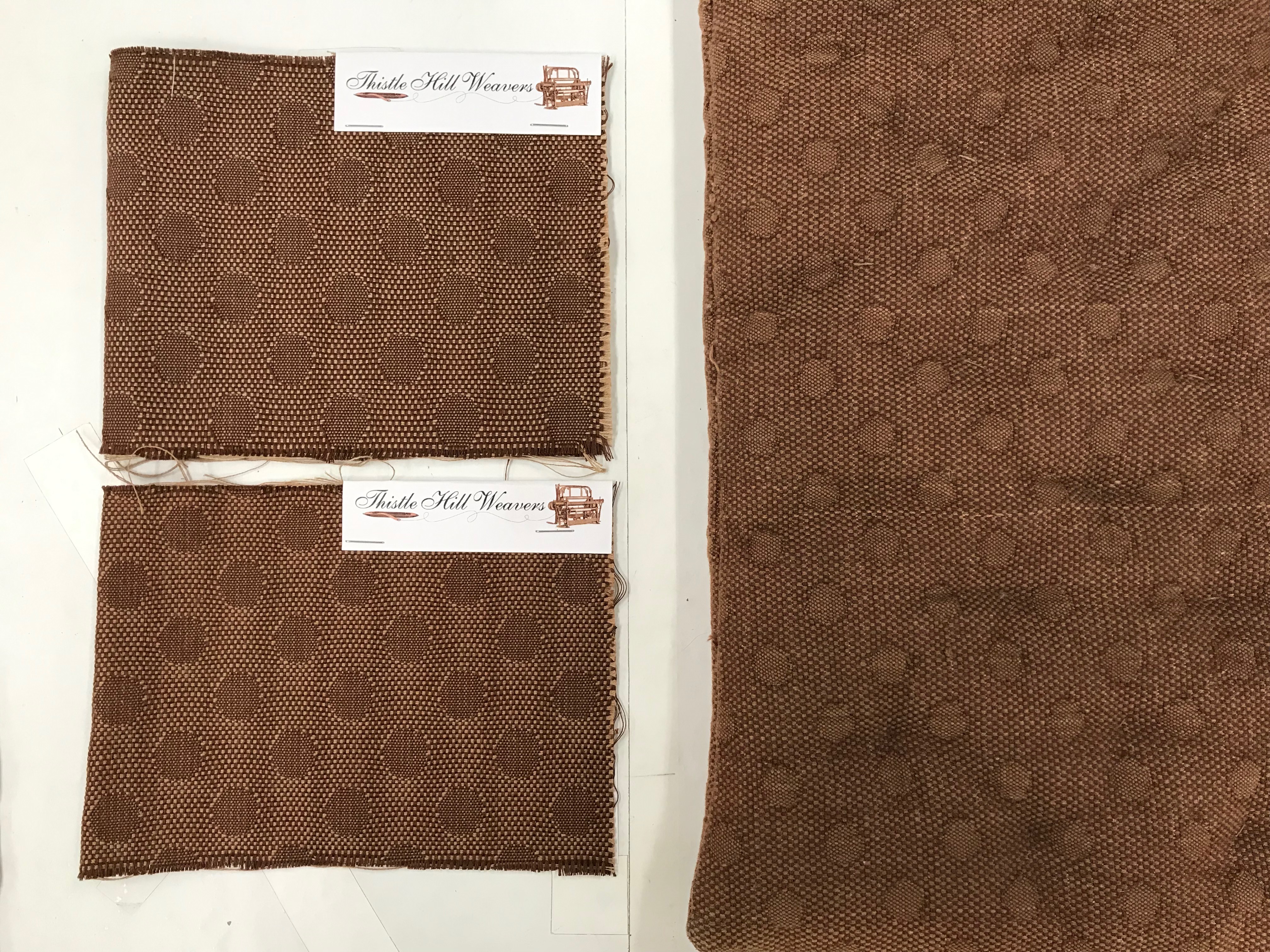 Close up image of the reproduction fabric (left) and original fabric on the reverse of the cushion, photo © Museum Associates/LACMA Conservation, by  Staphany Cheng