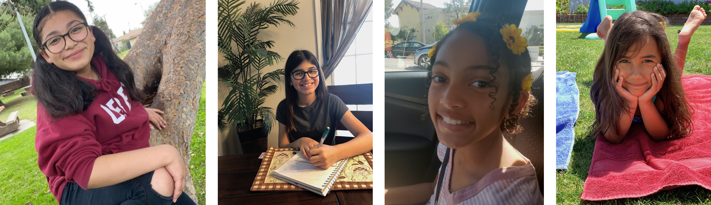 From left to right; Alina Rodríguez, 11 years old, Compton; Victoria Isabella Ramos, 11 years old, Fontana; Josefina Heredia, 10 ½ years old, Santa Clarita; Mia Vega, 8 years old, Redondo Beach. Photos courtesy of: Monica Enríquez, Reina Marie Soto, Sandra Valdovinos Heredia, and Yolanda López, respectively.