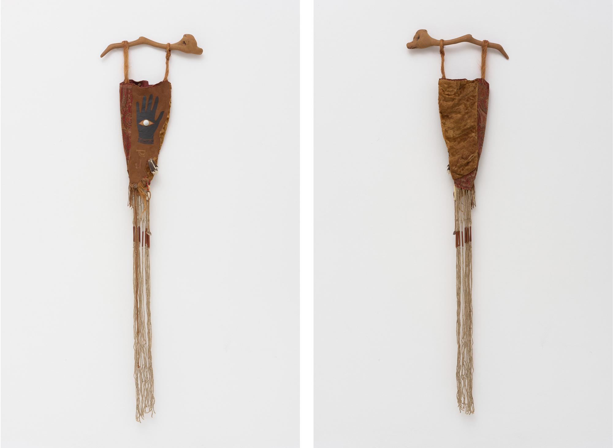 Betye Saar, Mojo Bag #1 Hand (front on left, back on right), 1970, Los Angeles County Museum of Art, purchased with funds provided by Alice and Nahum Lainer, the Modern Art Acquisition Fund, the Modern and Contemporary Art Council Fund, the Laurie M. Tisch Illumination Fund in honor of Betye Saar and Steve Tisch, Francis H. Williams and Keris A. Salmon, H. Allen Evans and Anna Rosicka, and Kim and Keith Allen-Niesen, © Betye Saar, courtesy of the artist and Roberts Projects, Los Angeles, California, photo by Robert Wedemeyer