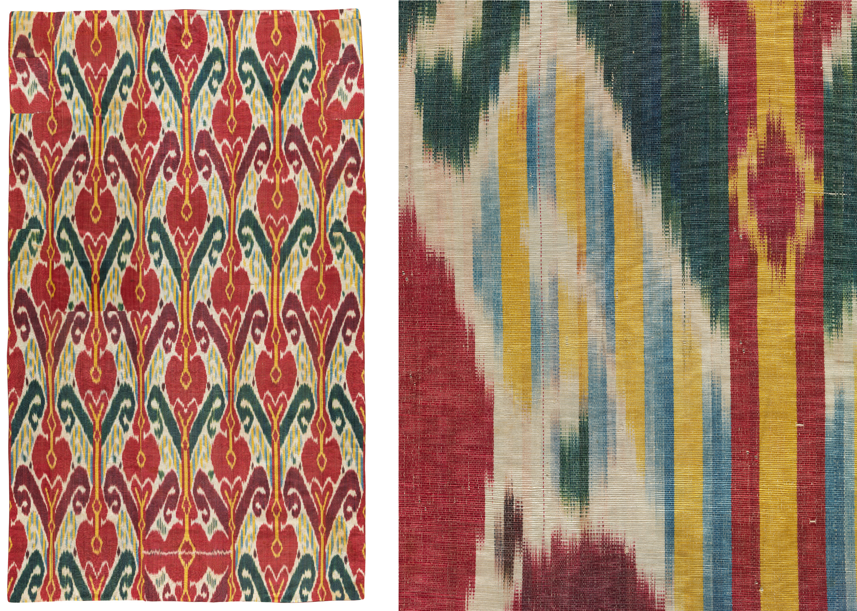 Wall Hanging (Pardah) (left: overall; right: detail), Uzbekistan, Bukhara, second half of the 19th century, Los Angeles County Museum of Art, gift of Dr. David and Elizabeth Reisbord, photos © Museum Associates/LACMA