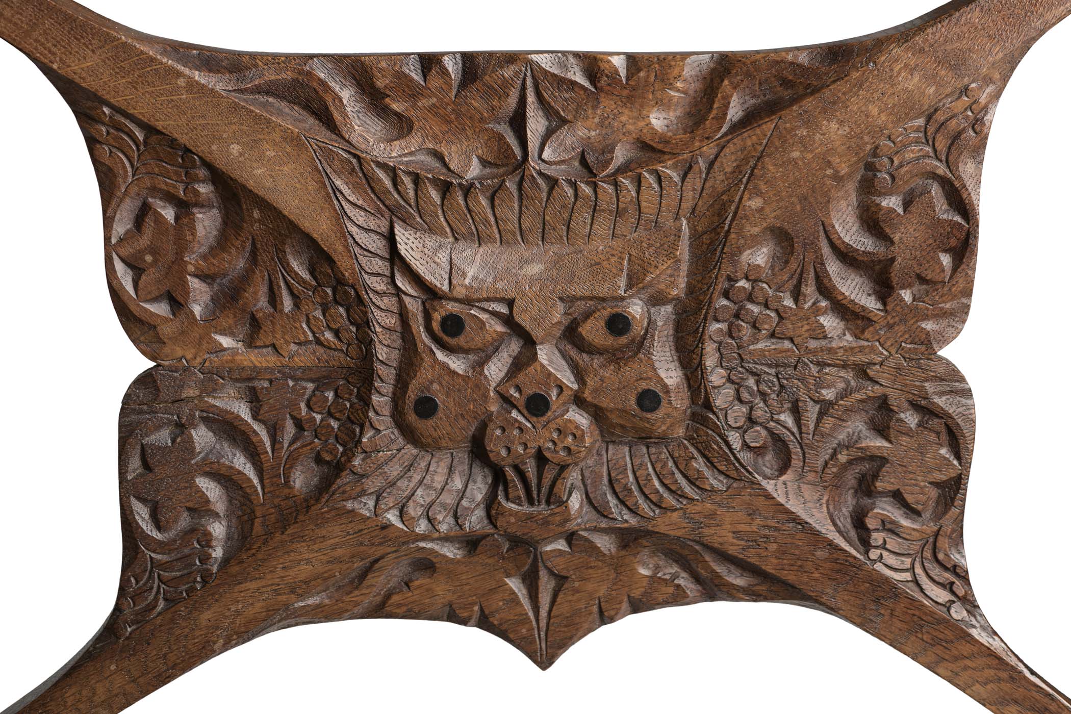 C.A. Lion Cachet, designer;  E.J. van Wisselingh & Co., maker; Portfolio Stand (top: full; bottom: detail), c. 1903, oak, Macassar ebony, walnut, brass, Los Angeles County Museum of Art, gift of Mr. and Mrs. Bruce M. Newman through the 2020 Decorative Arts and Design Acquisitions Committee (DA²) in memory of Peter Loughrey, photos © Museum Associates/LACMA