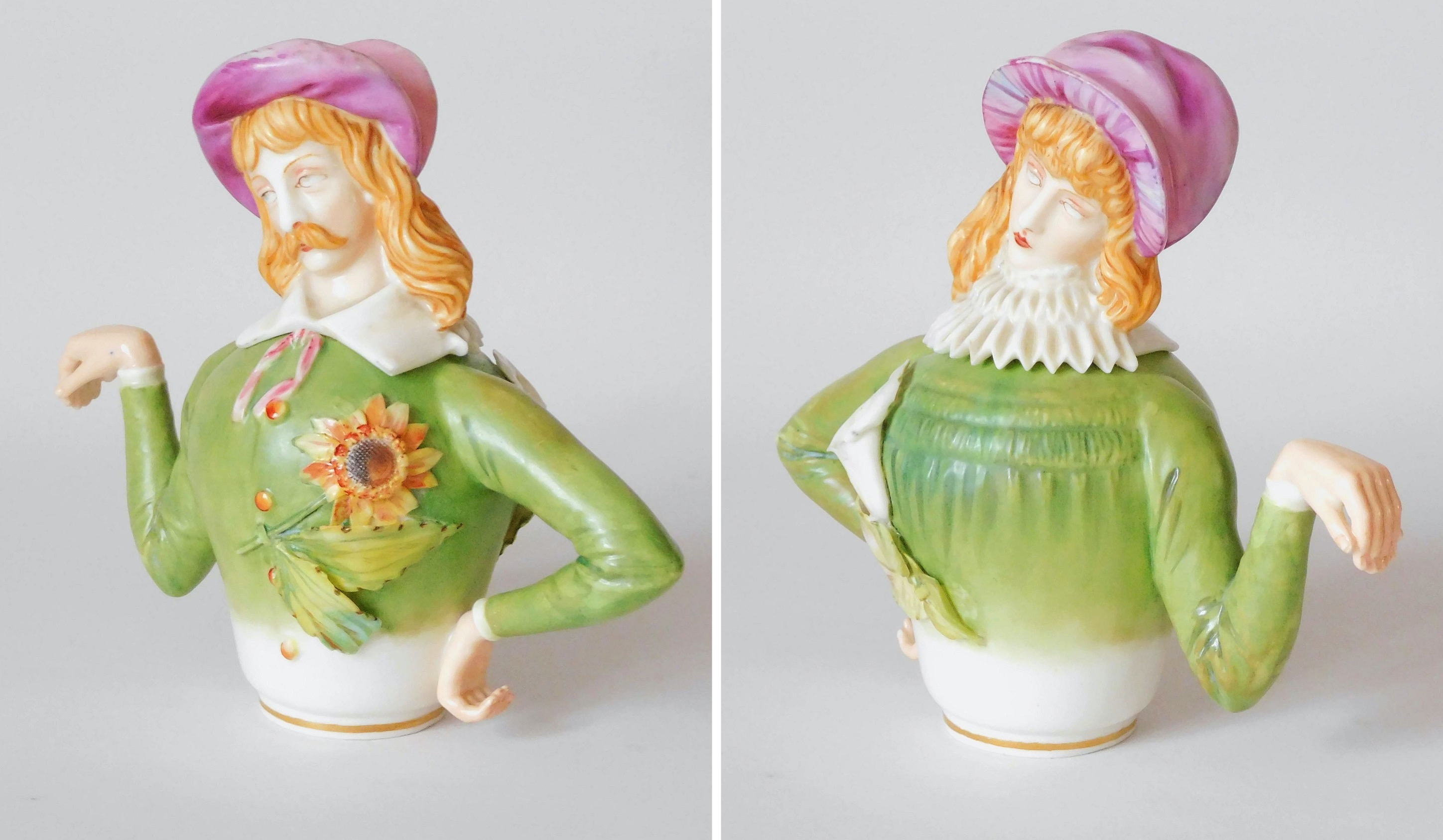 front and back of a teapot shaped like a person