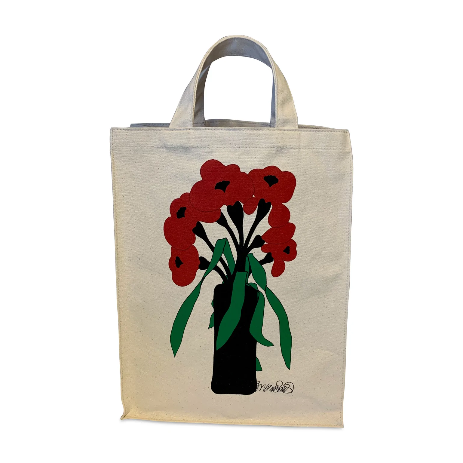 White tote bag with red flowers
